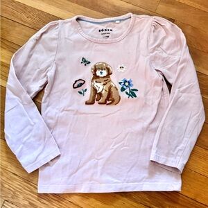 Mini Boden Girls’ 5-6Y Pink Long Sleeve Dog Superstitch Shirt